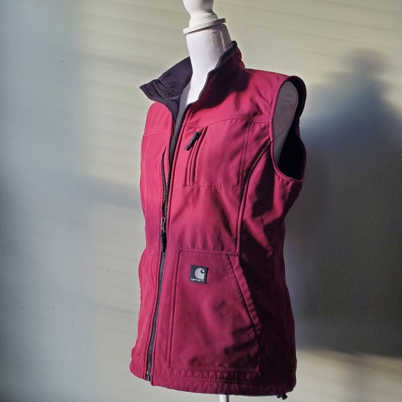 Carhartt Womens Soft Shell Water Repellent Full Zip Vest Pockets Burgundy Size L - Picture 2 of 10
